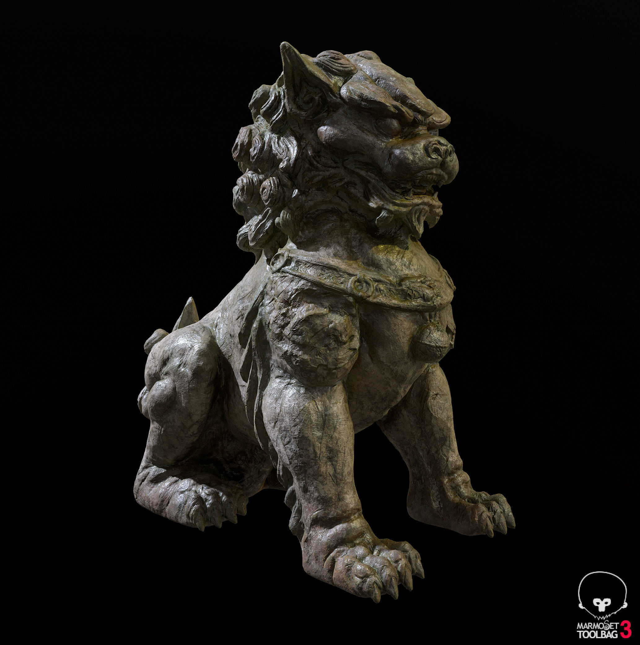 Chinese lion guardian sculpture lowpoly PBR 4 materials Low-poly 3D model_2