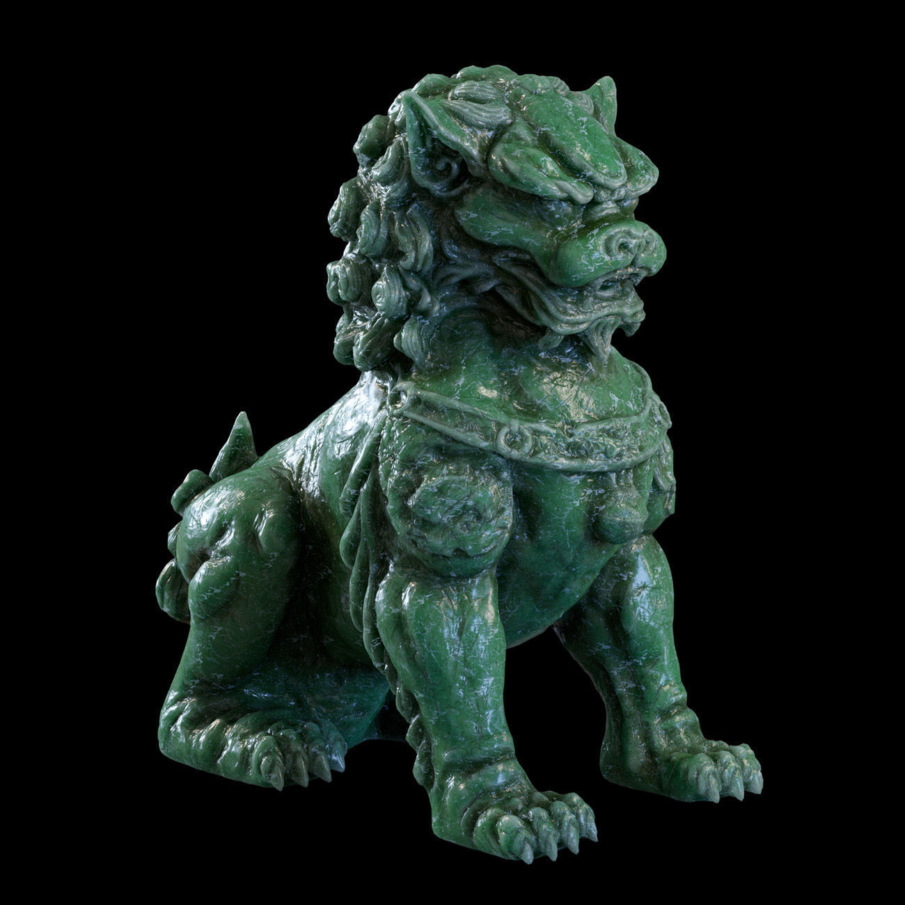 Chinese lion guardian sculpture lowpoly PBR 4 materials Low-poly 3D model_12