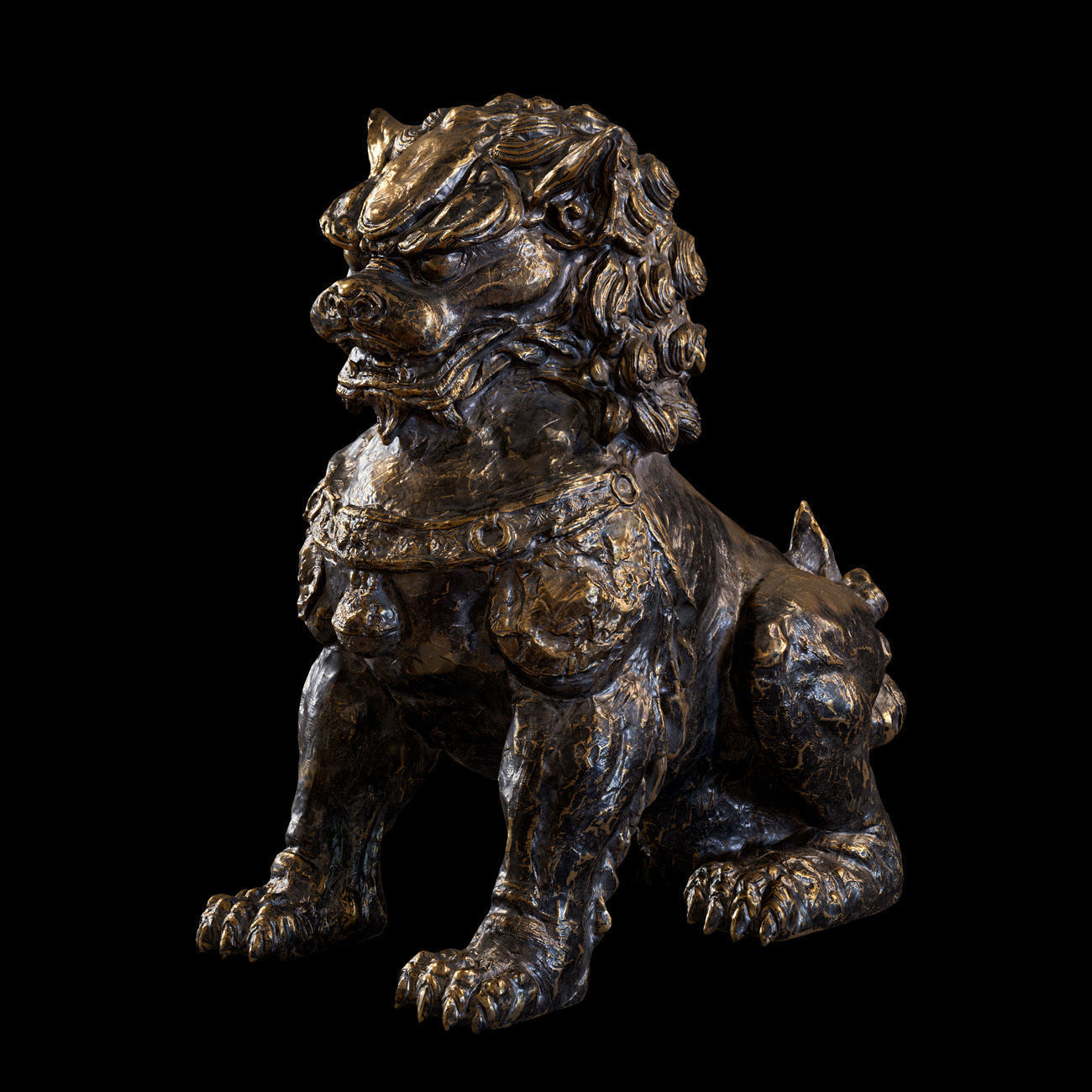 Chinese lion guardian sculpture lowpoly PBR 4 materials Low-poly 3D model_13