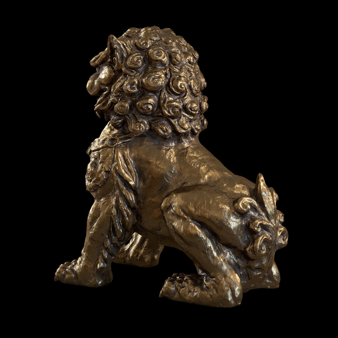 Chinese lion guardian sculpture lowpoly PBR 4 materials Low-poly 3D model_10