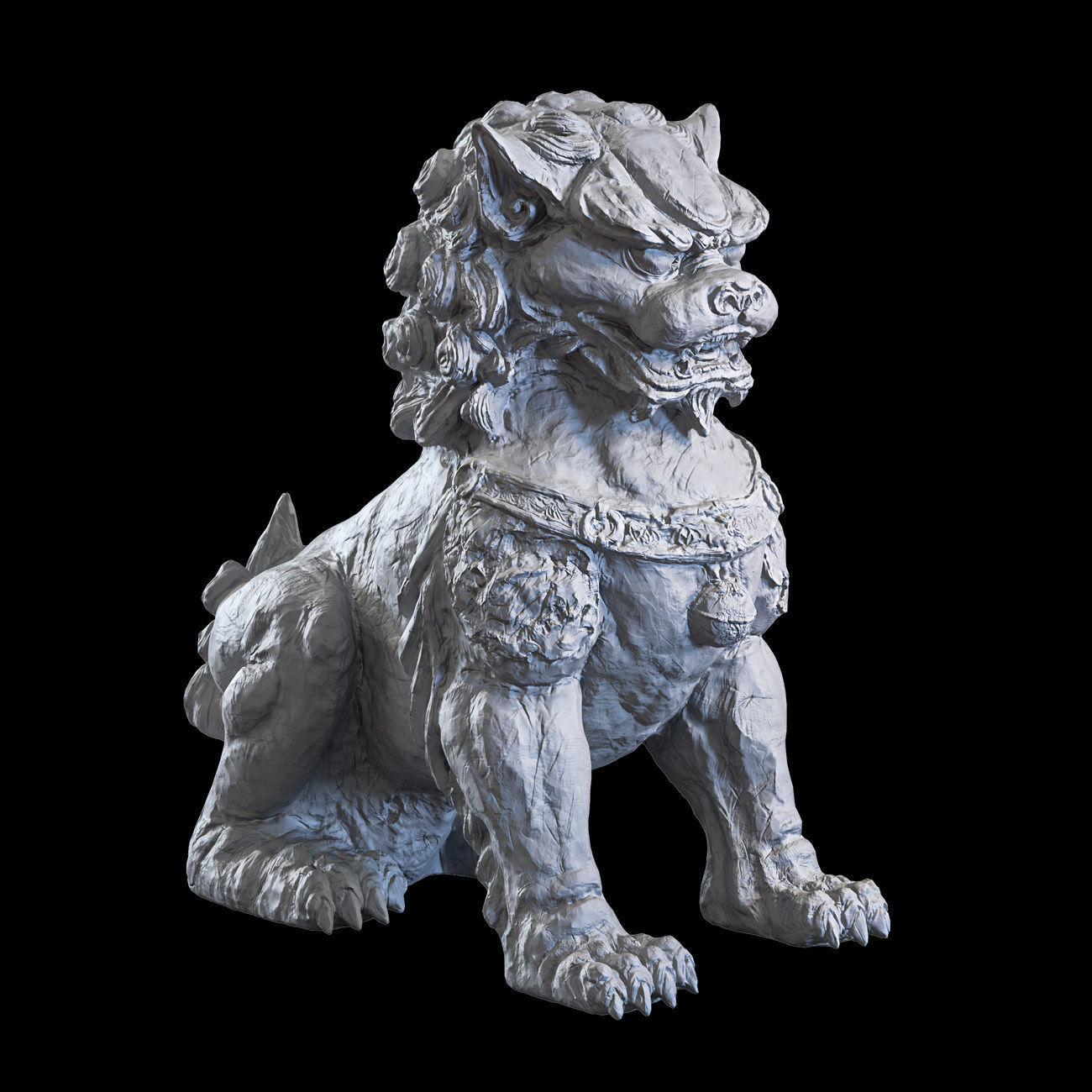 Chinese lion guardian sculpture lowpoly PBR 4 materials Low-poly 3D model_25