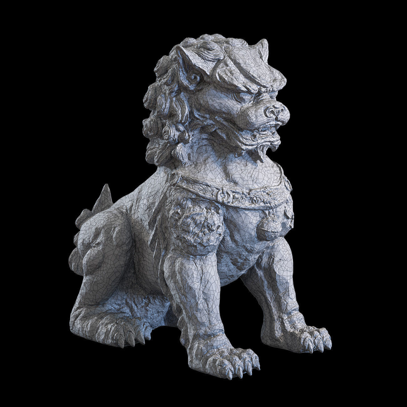 Chinese lion guardian sculpture lowpoly PBR 4 materials Low-poly 3D model_24