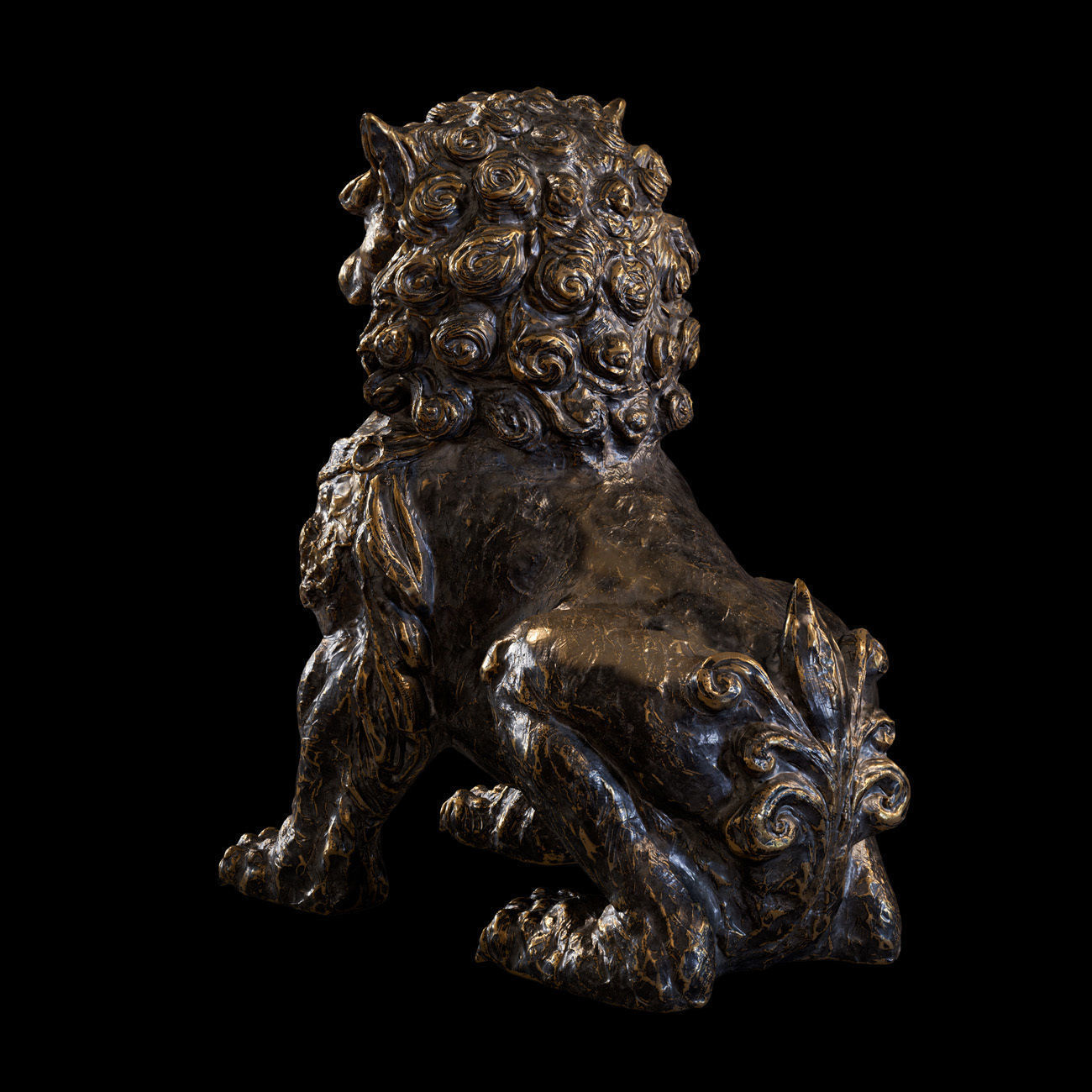 Chinese lion guardian sculpture lowpoly PBR 4 materials Low-poly 3D model_18