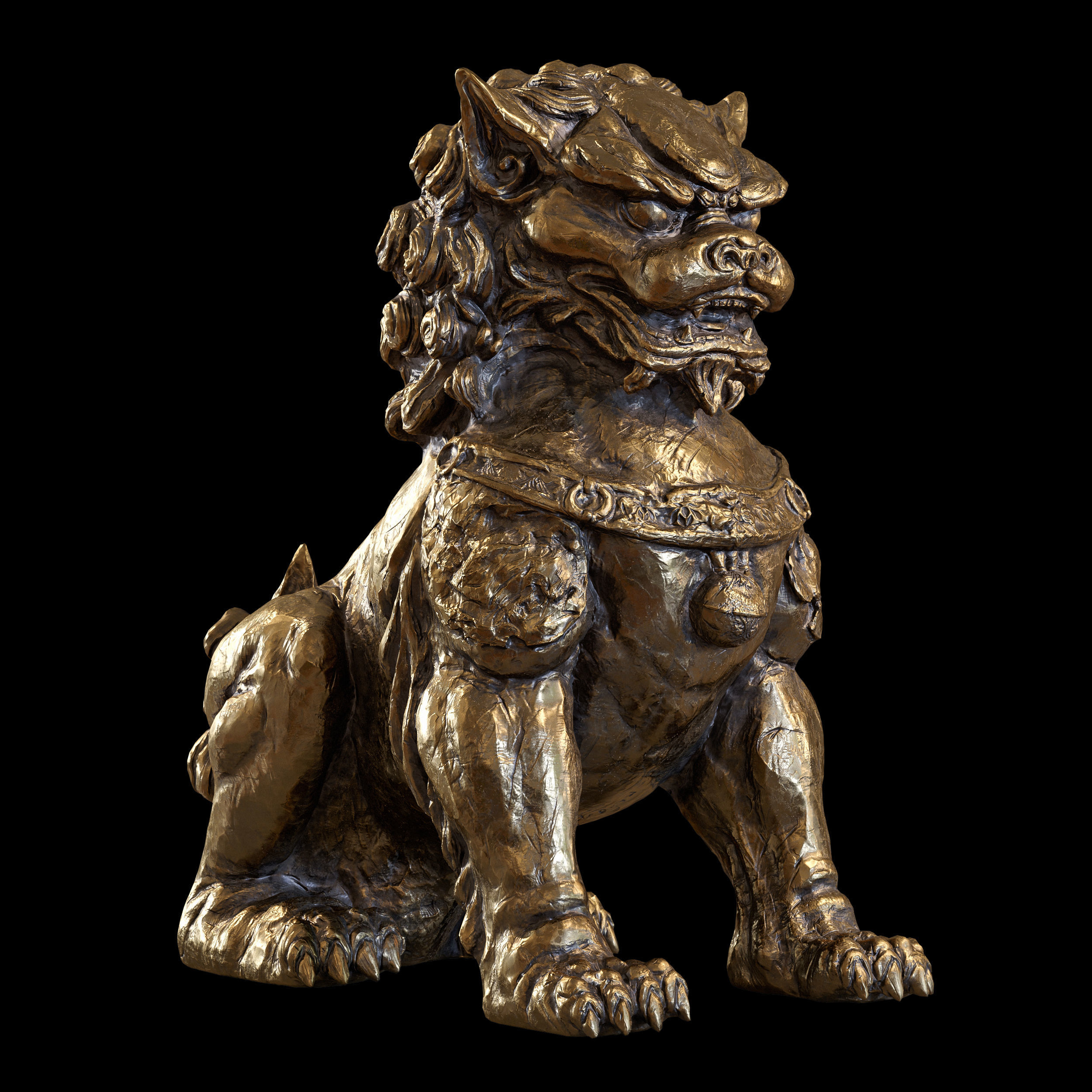 Chinese lion guardian sculpture lowpoly PBR 4 materials Low-poly 3D model_1