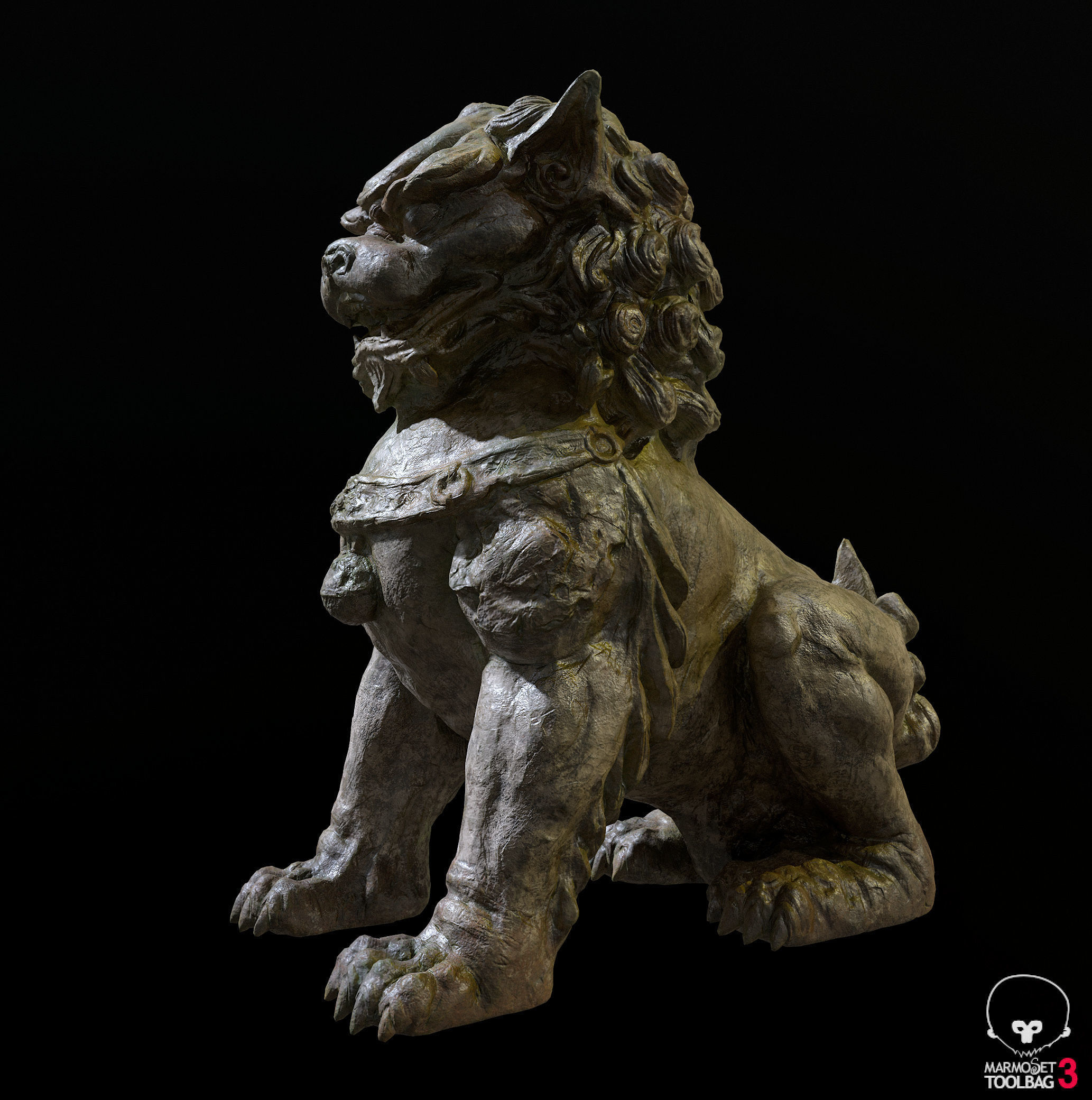 Chinese lion guardian sculpture lowpoly PBR 4 materials Low-poly 3D model_6
