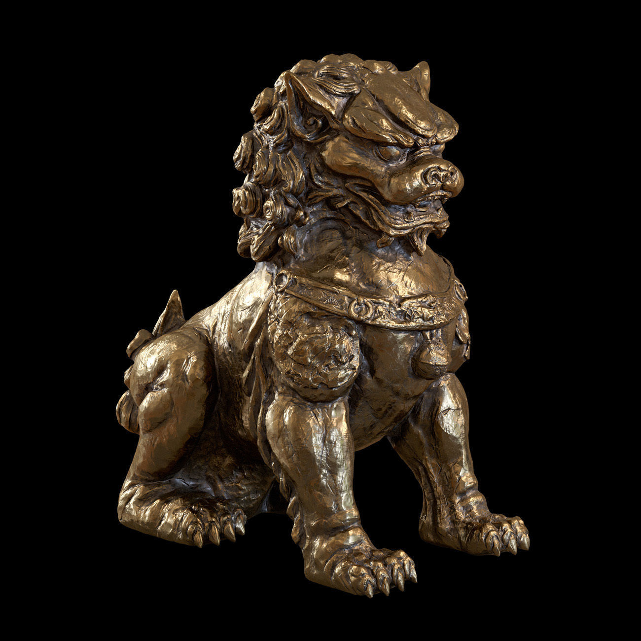 Chinese lion guardian sculpture lowpoly PBR 4 materials Low-poly 3D model_9