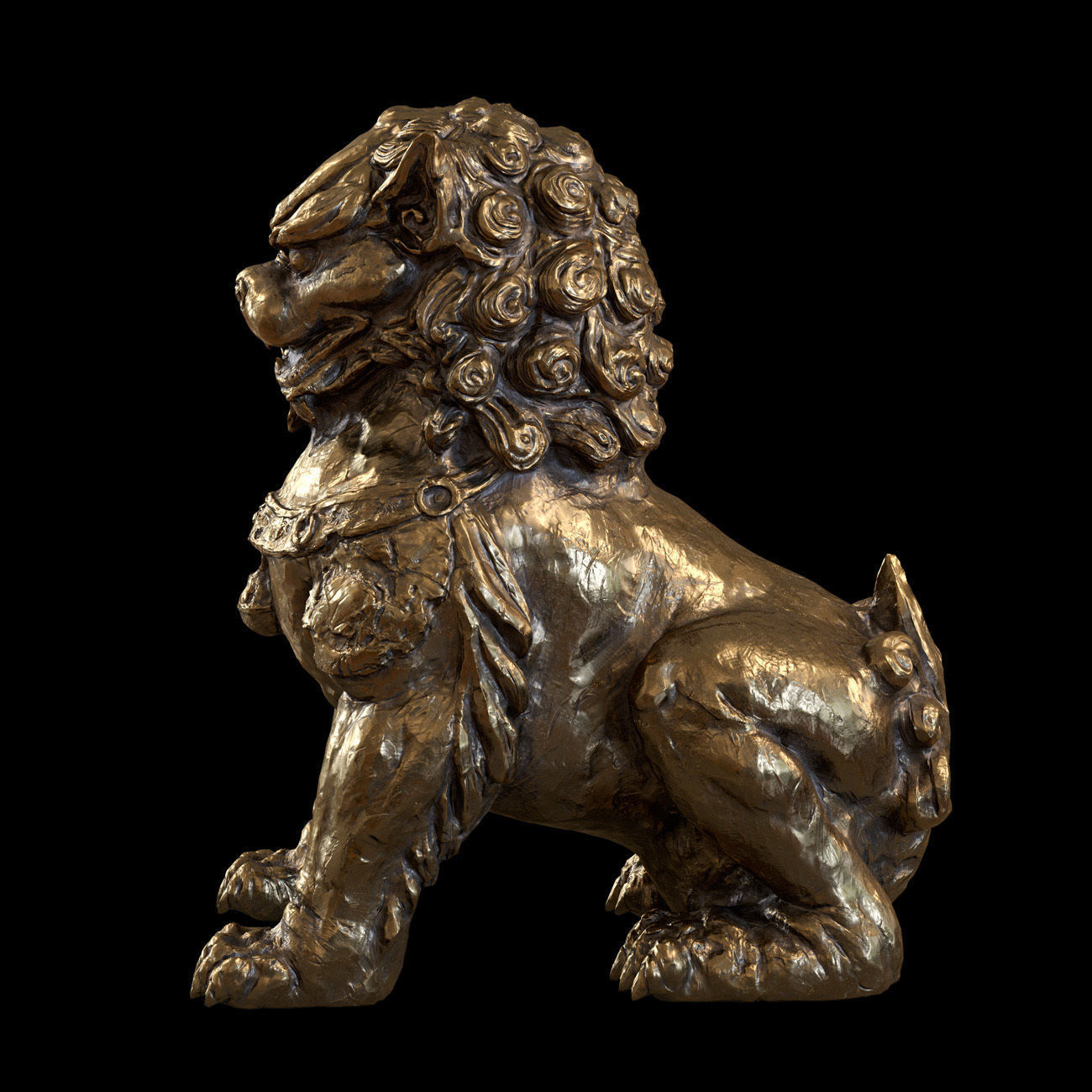 Chinese lion guardian sculpture lowpoly PBR 4 materials Low-poly 3D model_5