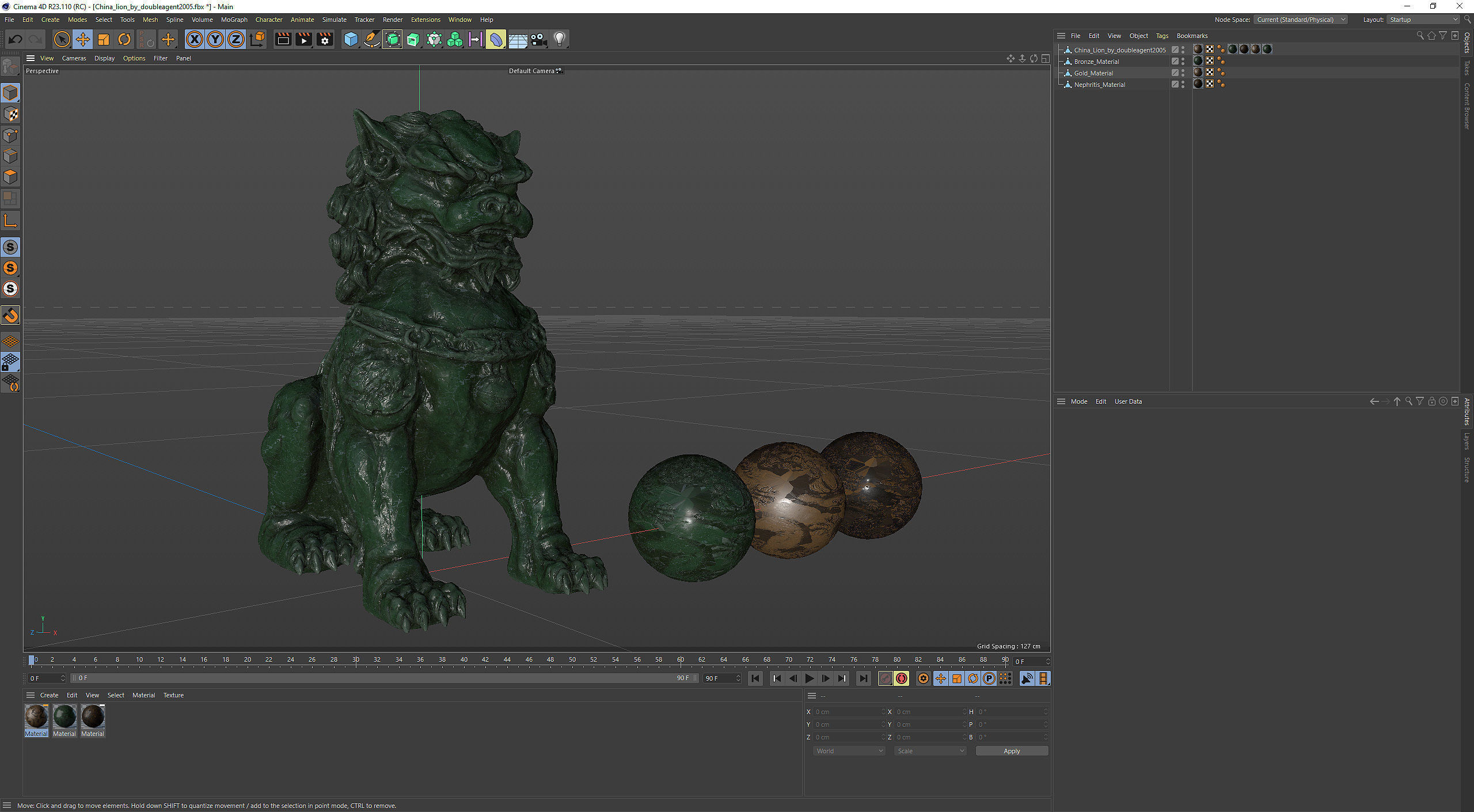 Chinese lion guardian sculpture lowpoly PBR 4 materials Low-poly 3D model_16