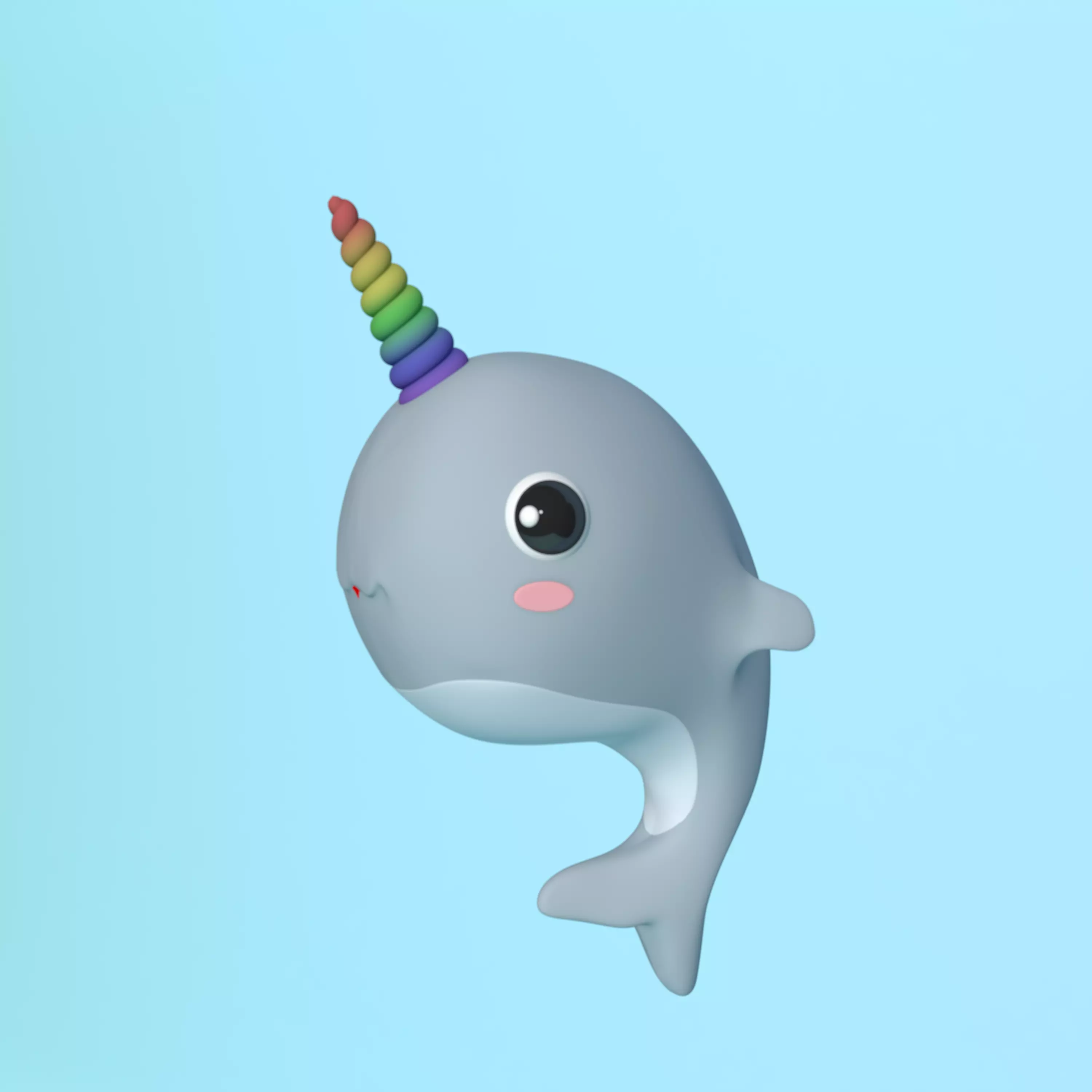 Dolphino narwhal with rainbow horn 3D model_0