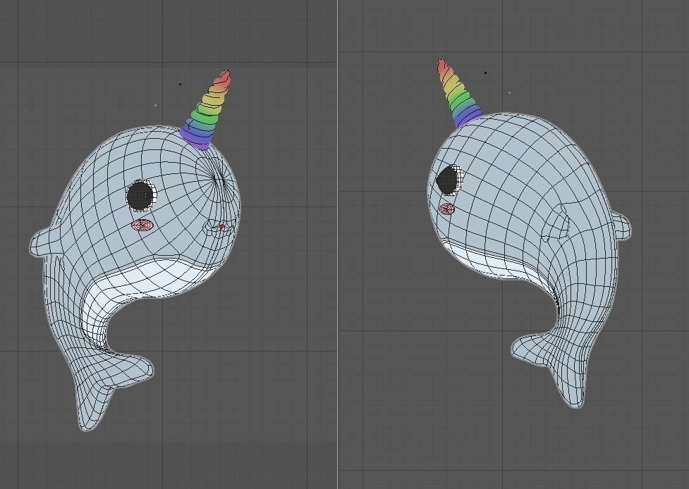 Dolphino narwhal with rainbow horn 3D model_2