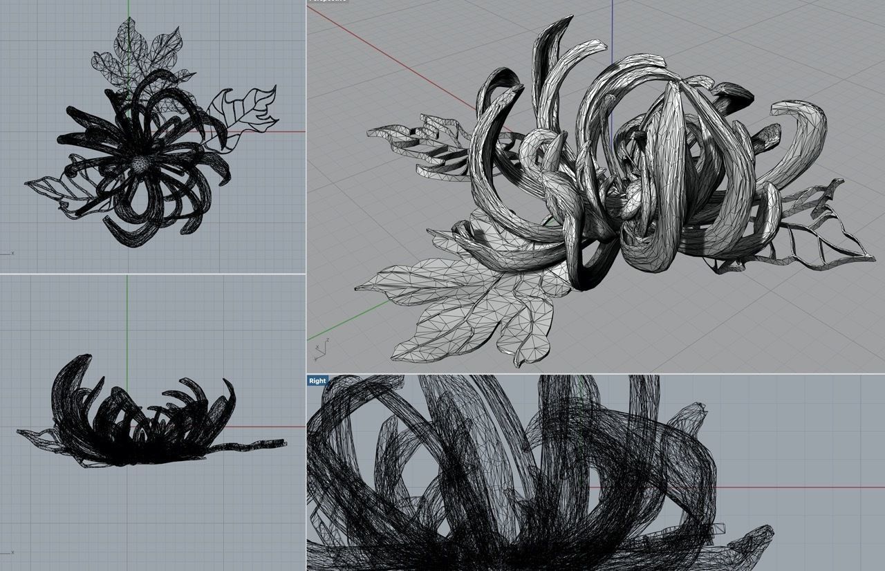 chrysanthemum flower Jewelry japanese style  3D print model_1