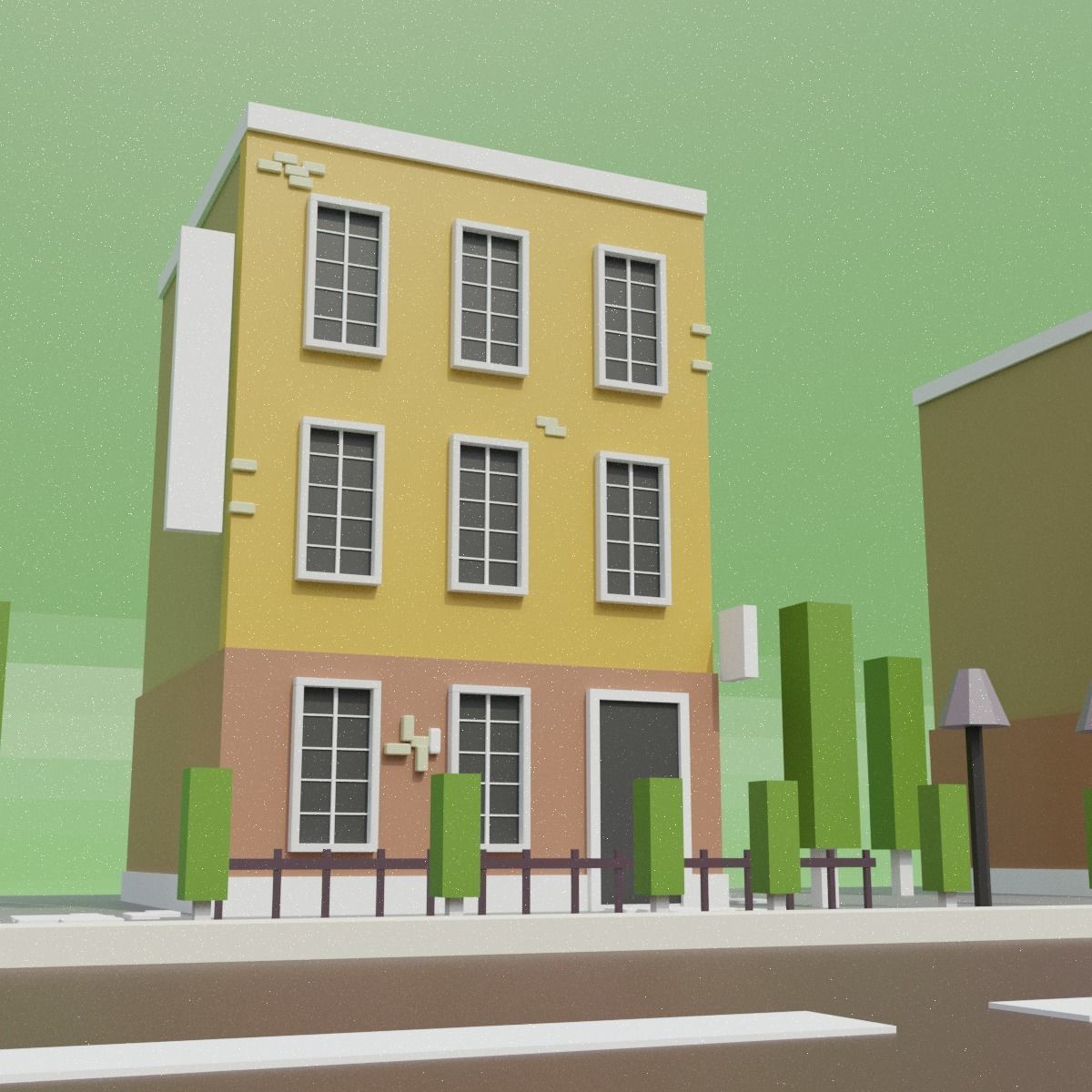 low poly simple cartoon game building Free 3D model_2