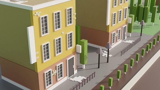 low poly simple cartoon game building Free 3D model