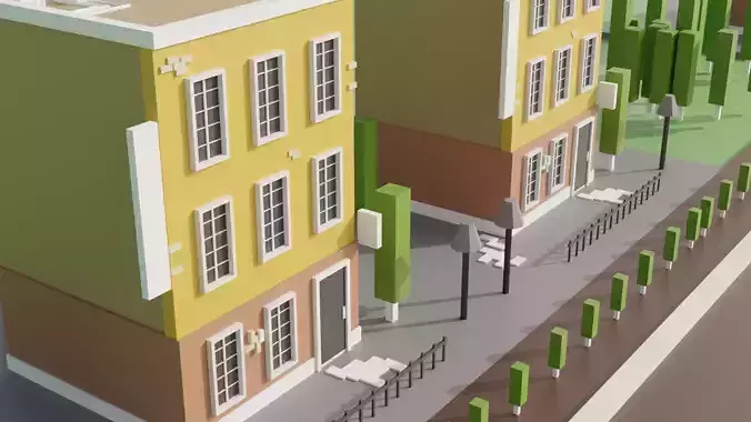 low poly simple cartoon game building Free 3D model