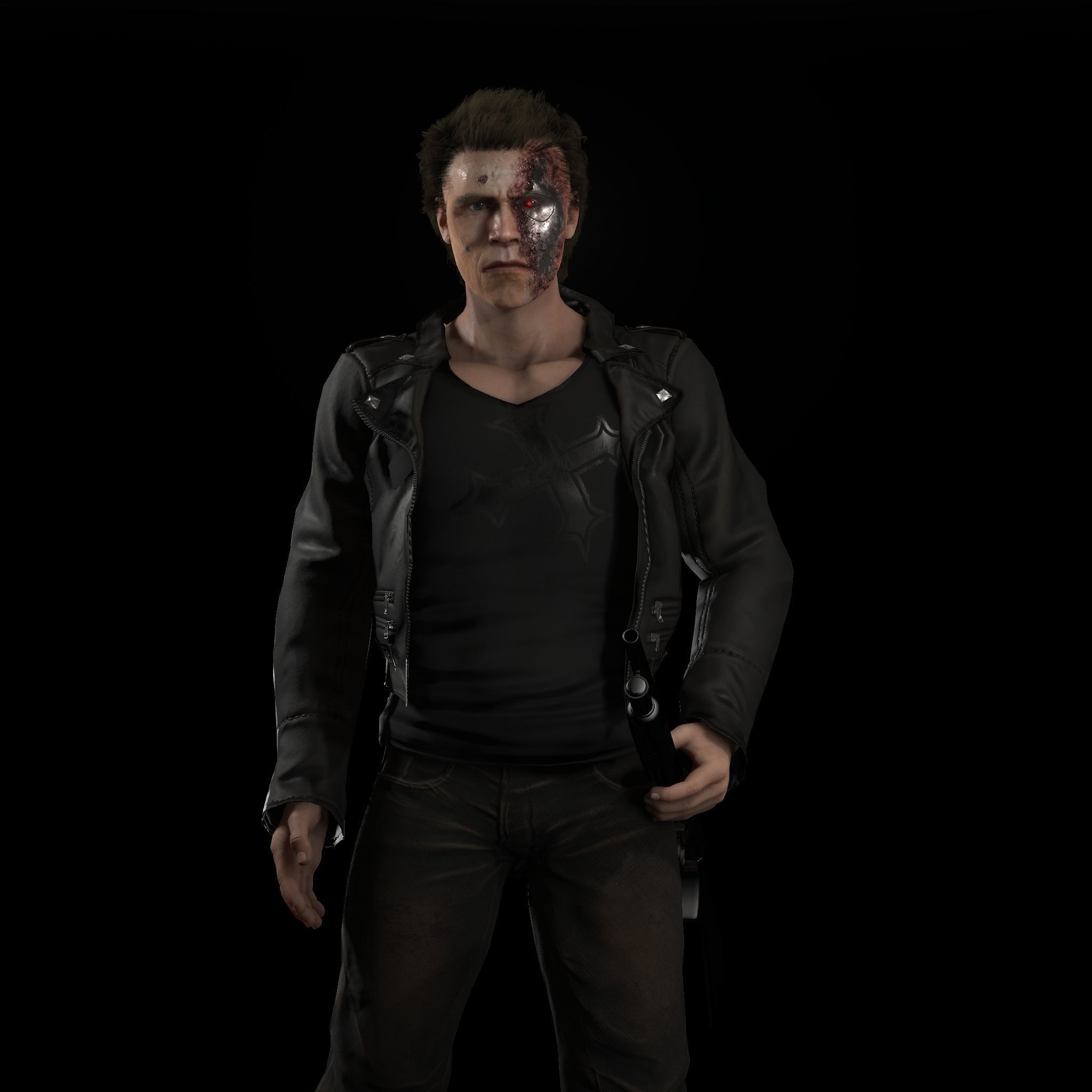 Terminator man holding gun 3D model_3