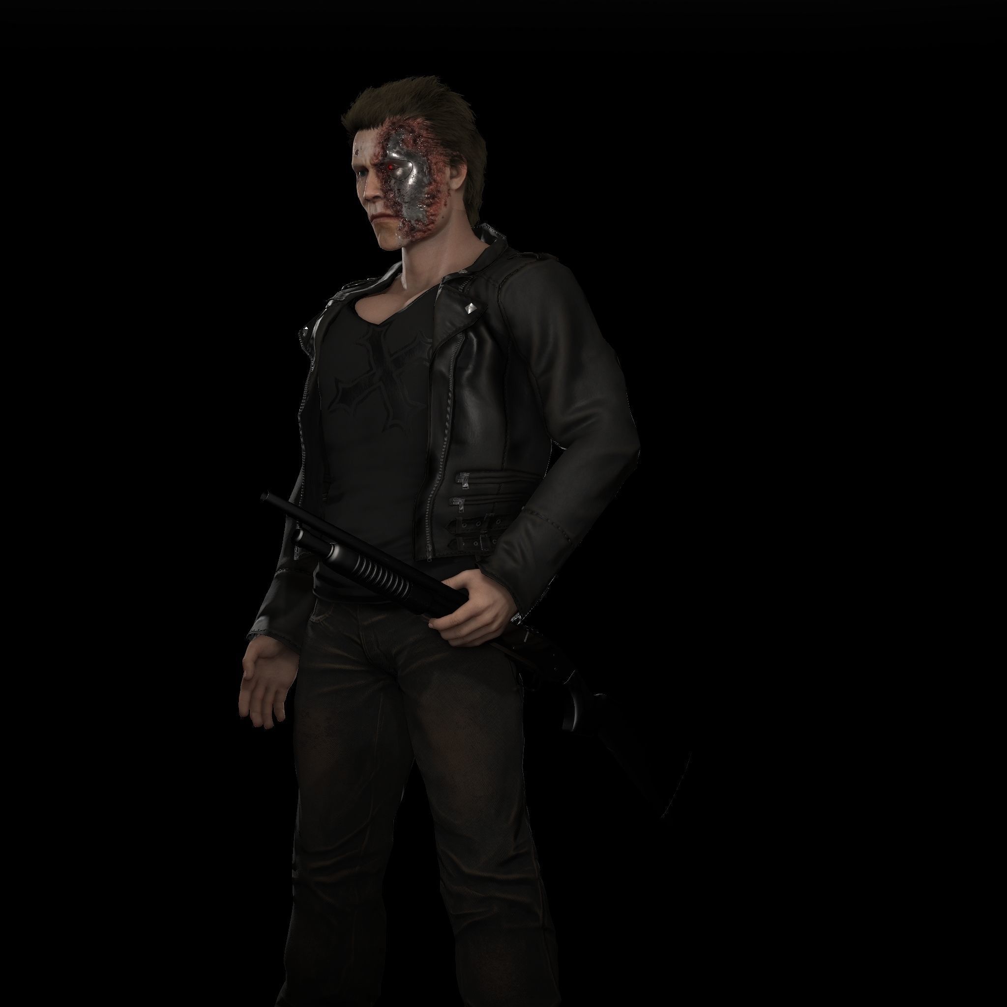 Terminator man holding gun 3D model_5
