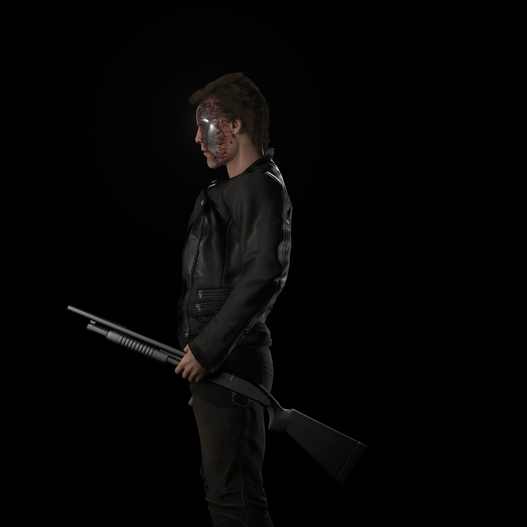 Terminator man holding gun 3D model_6