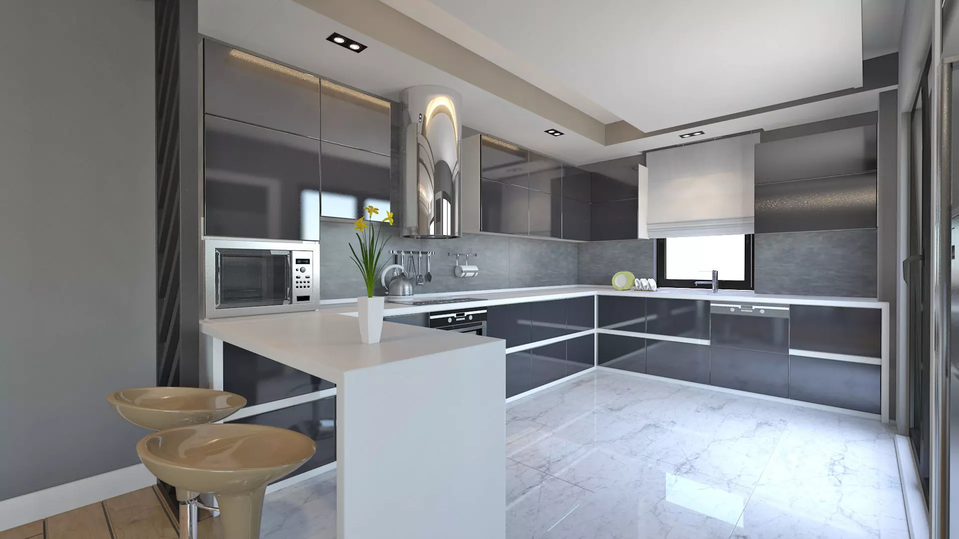 Kitchen model modern with cabinets and stainless steel applia... Free 3D model