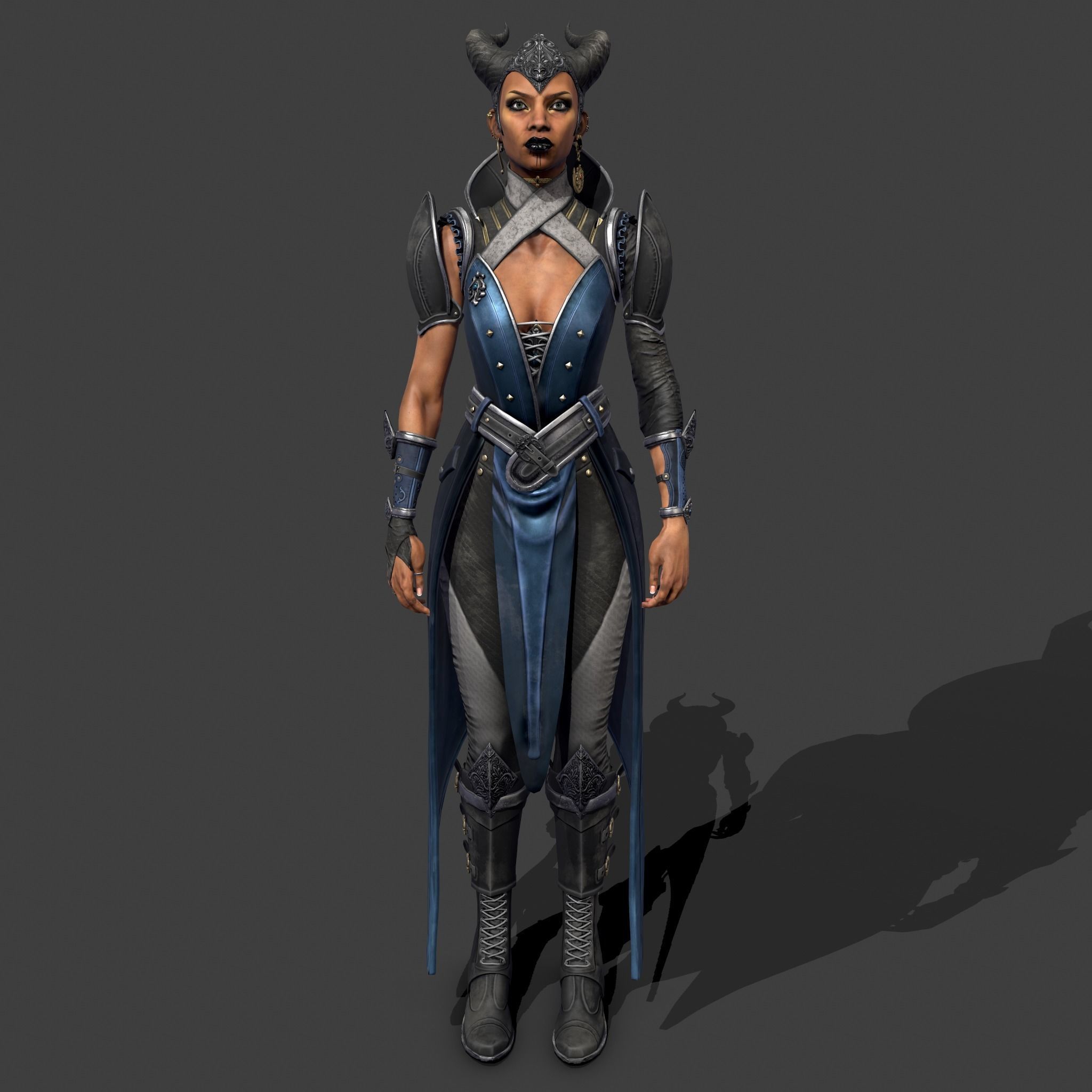 Vivienne female character in costume Low-poly 3D model_2
