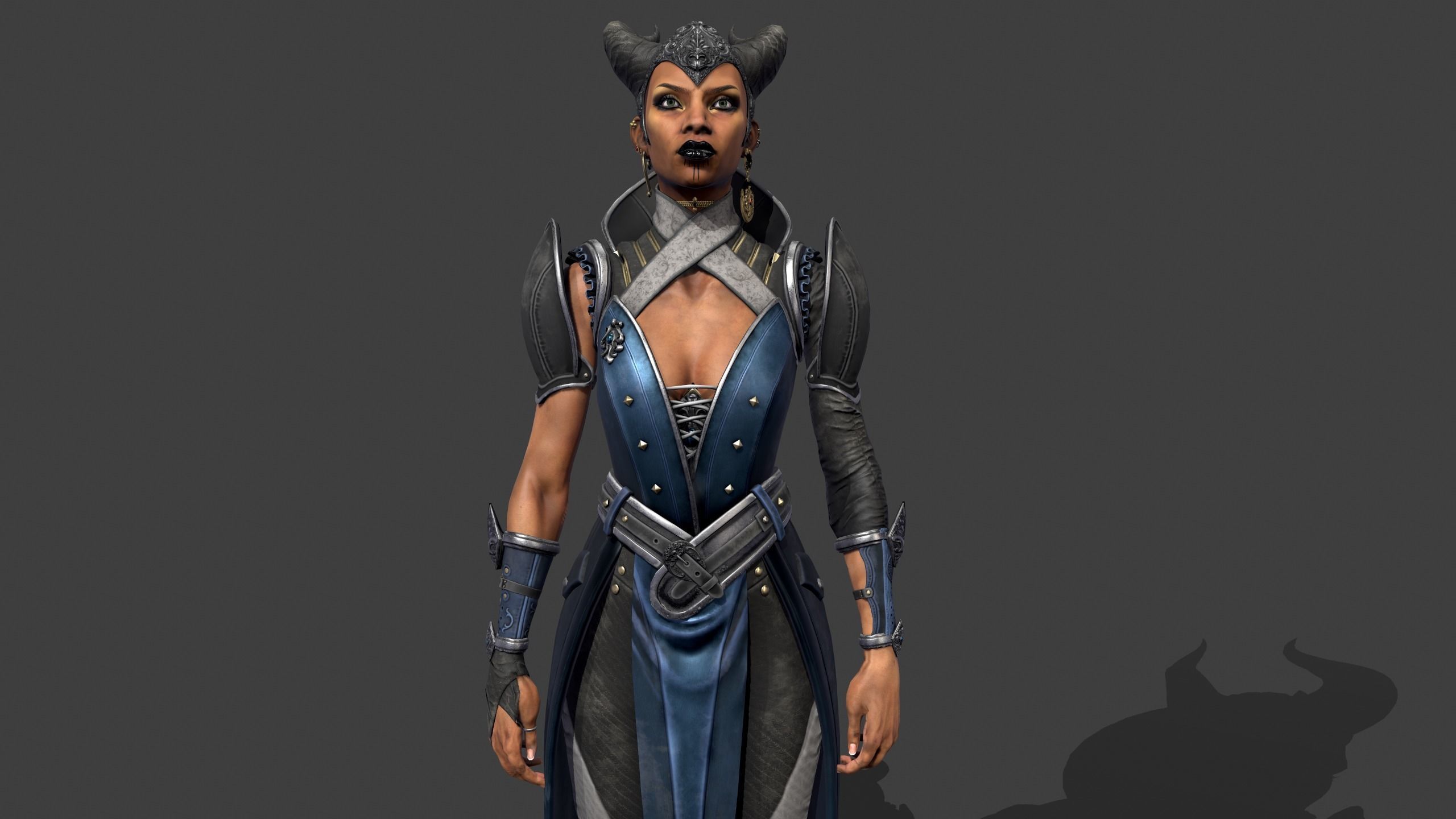 Vivienne female character in costume Low-poly 3D model_7