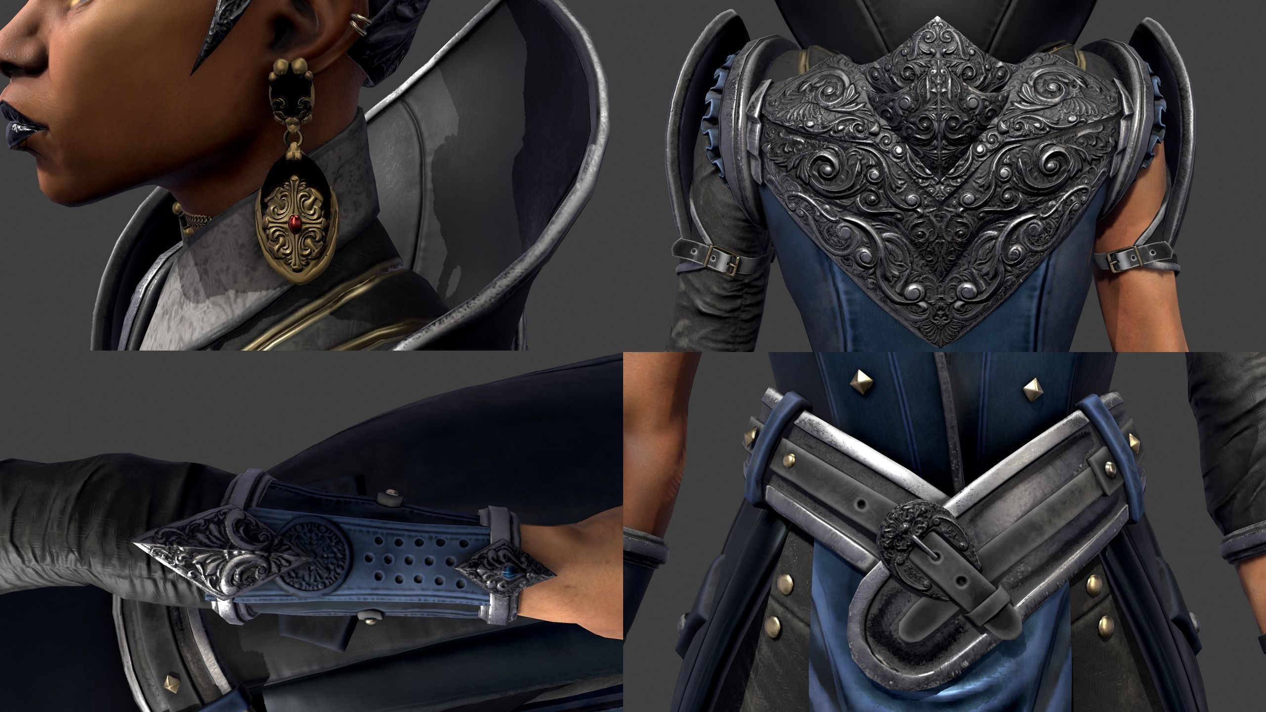 Vivienne female character in costume Low-poly 3D model_6