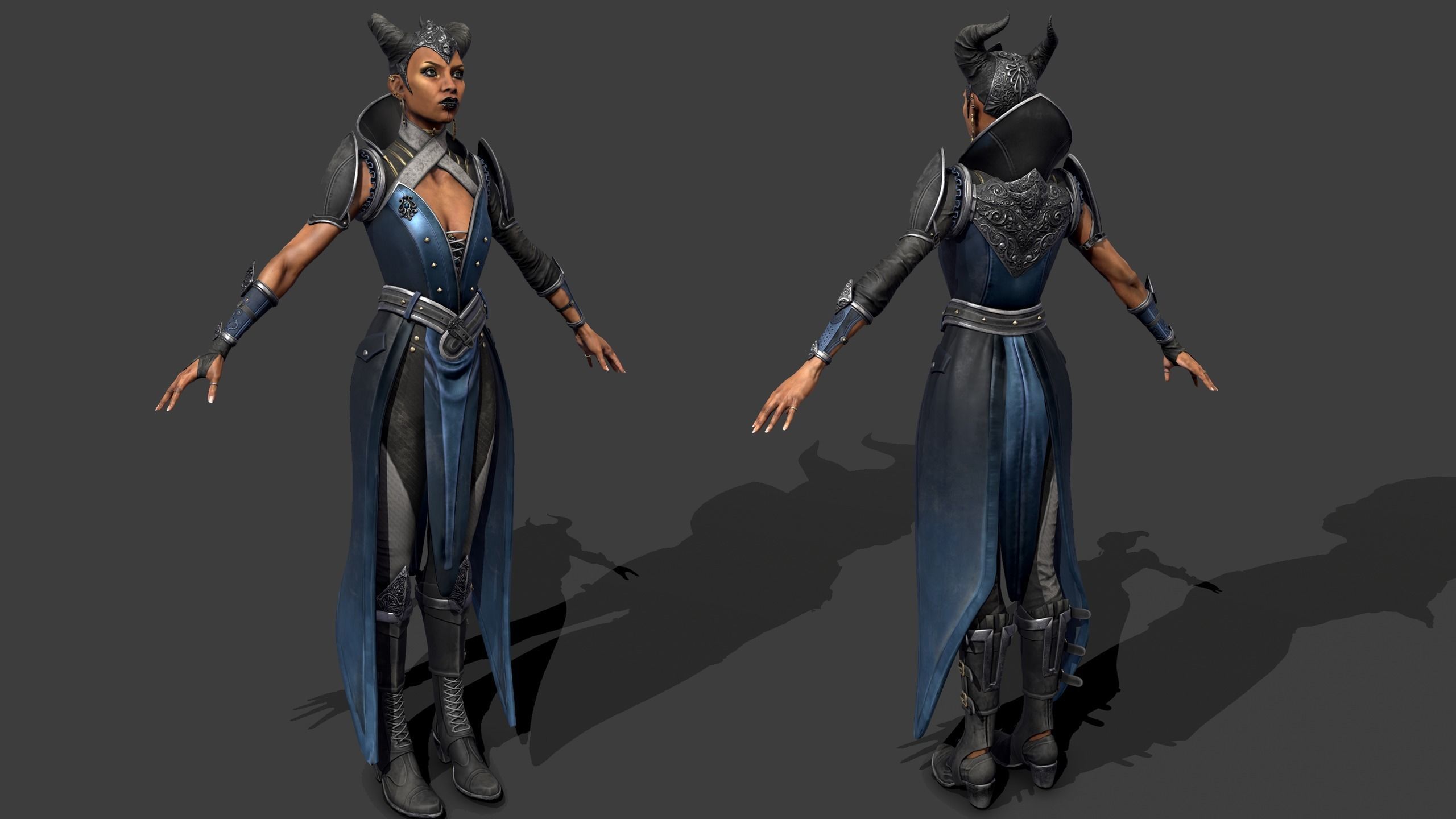 Vivienne female character in costume Low-poly 3D model_4