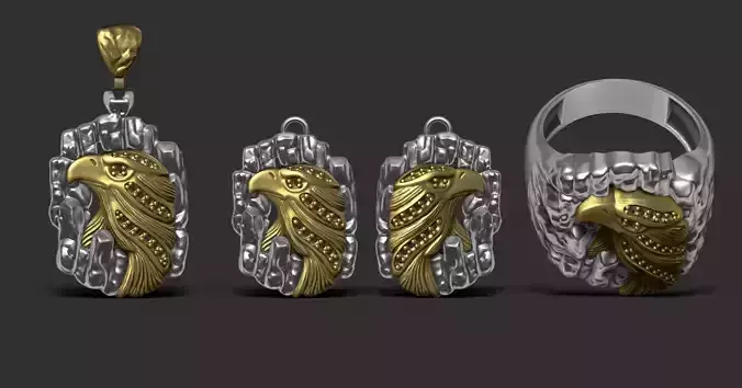 Eagle three gold and silver pendants