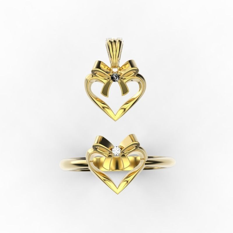 Heart ring and pendant 3D print model_0