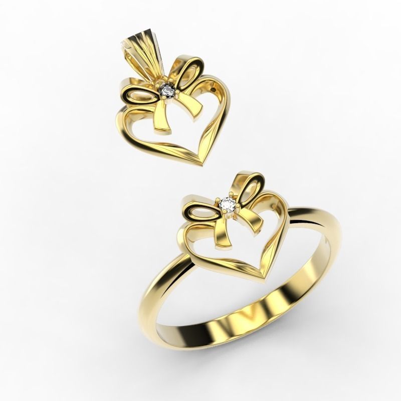 Heart ring and pendant 3D print model_1