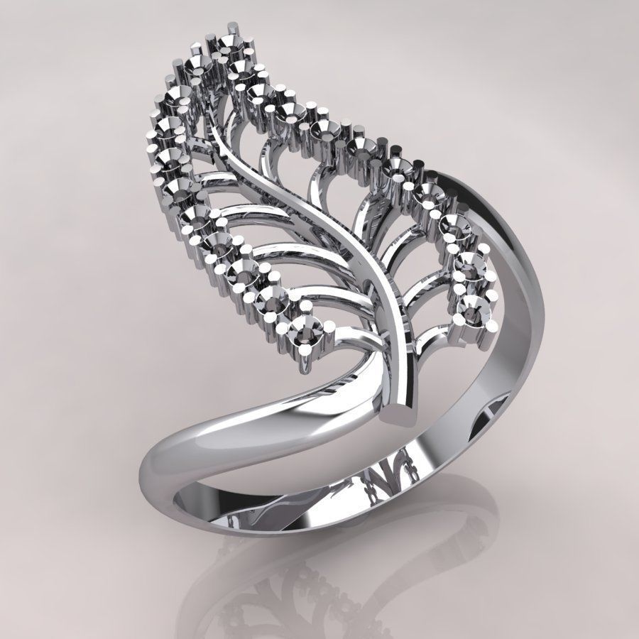 Leaves Diamond Ring  3D print model_2