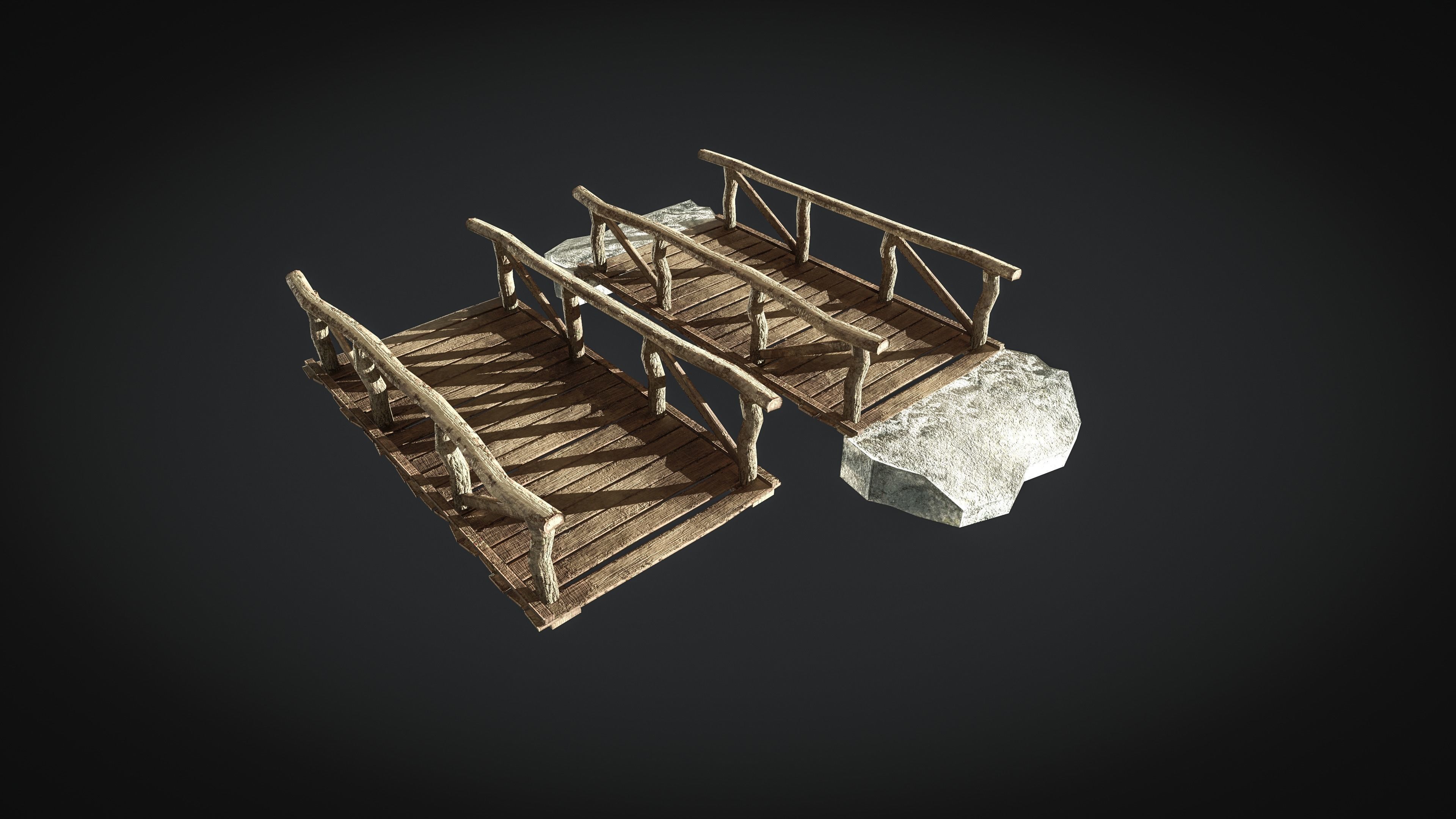 Old Village Bridge Low Poly  Low-poly 3D model_6