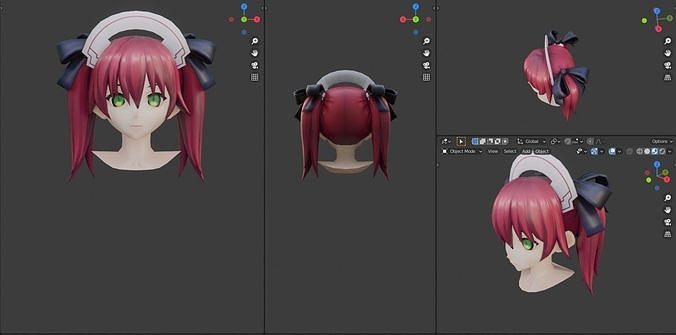 hair anime pack 20models game ready                           Low-poly 3D model