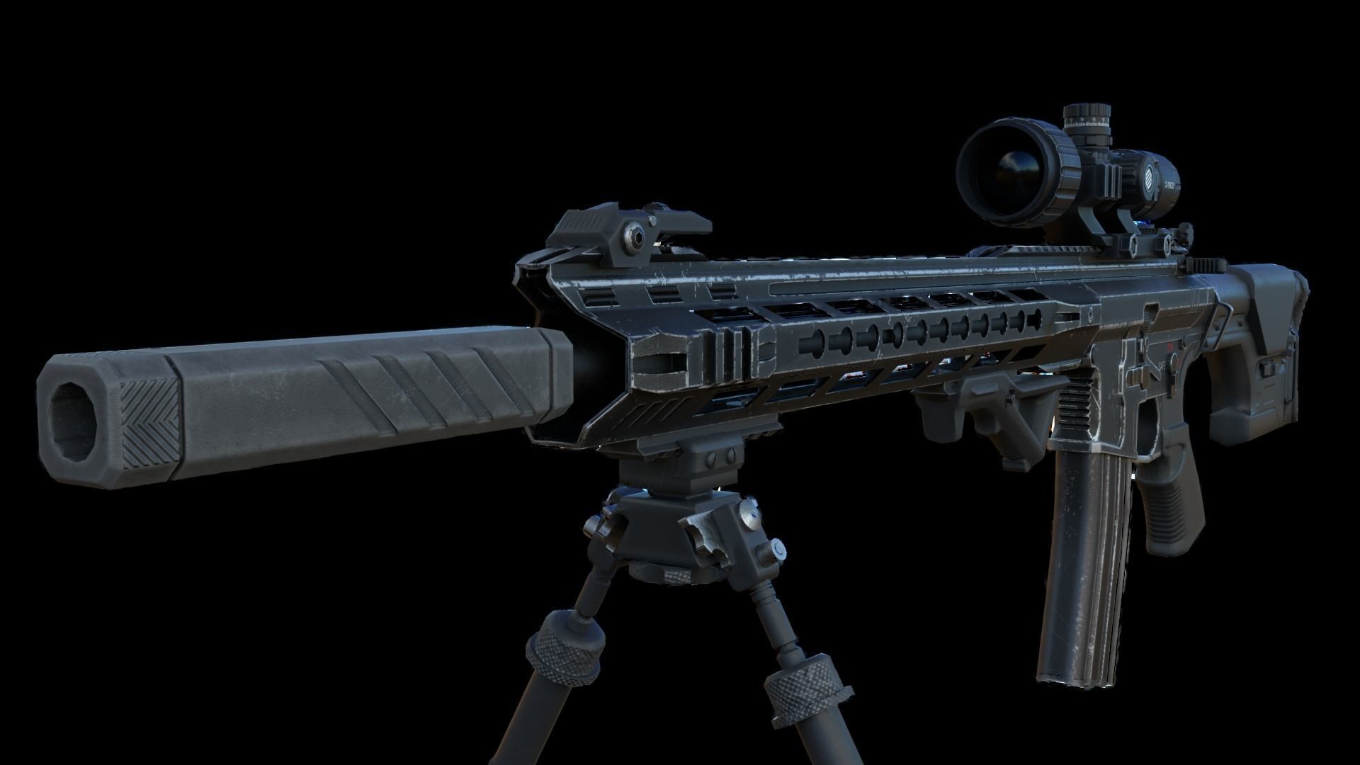 Modular Combat Rifle-Designated Marksman Variant Low-poly 3D model_8