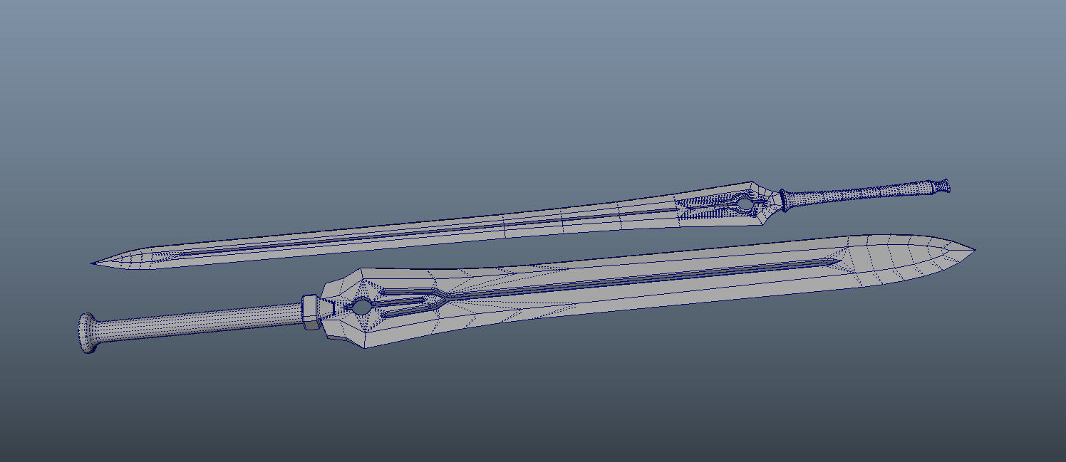 twin sword Low-poly 3D model_2