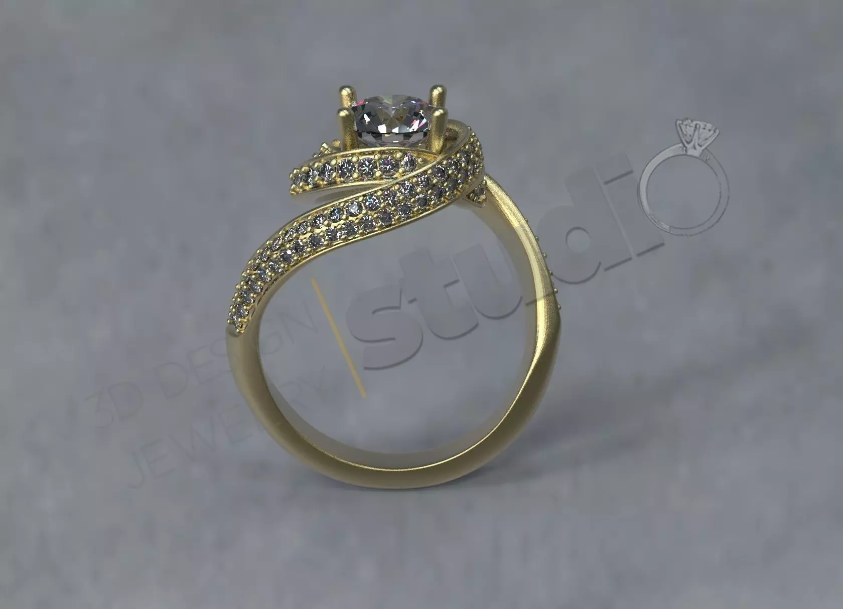 Luxury trinity solitaire ring 3d print model 3D print model