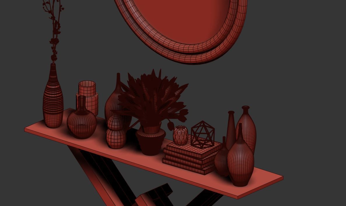 Modern Console Table and vases  3D model_4