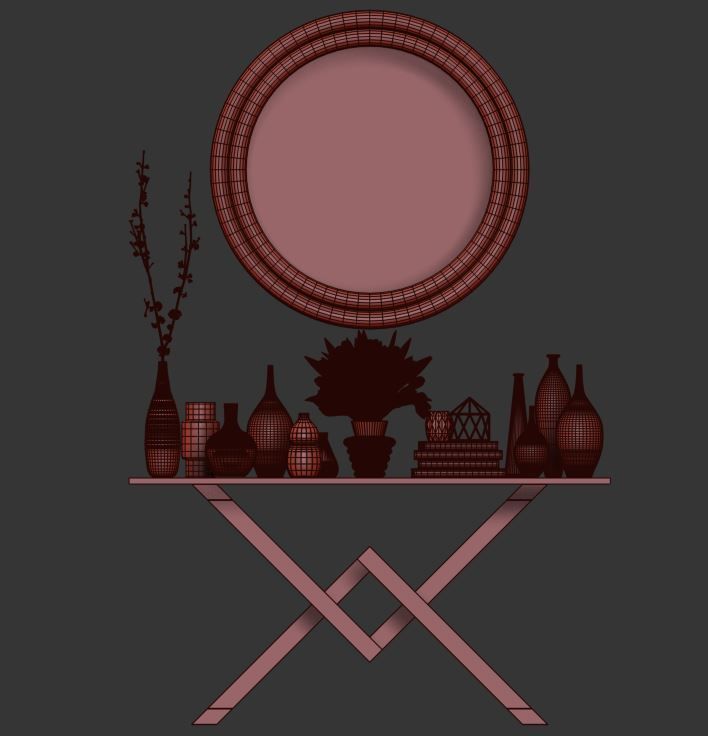 Modern Console Table and vases  3D model_3