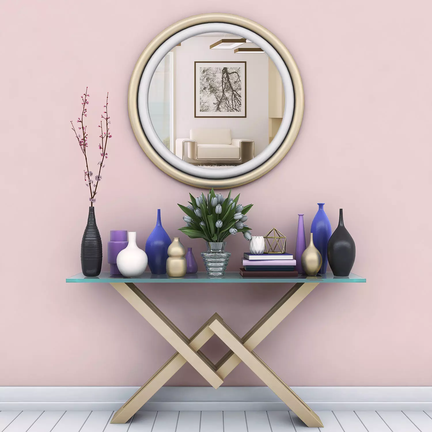 Modern Console Table and vases  3D model_0