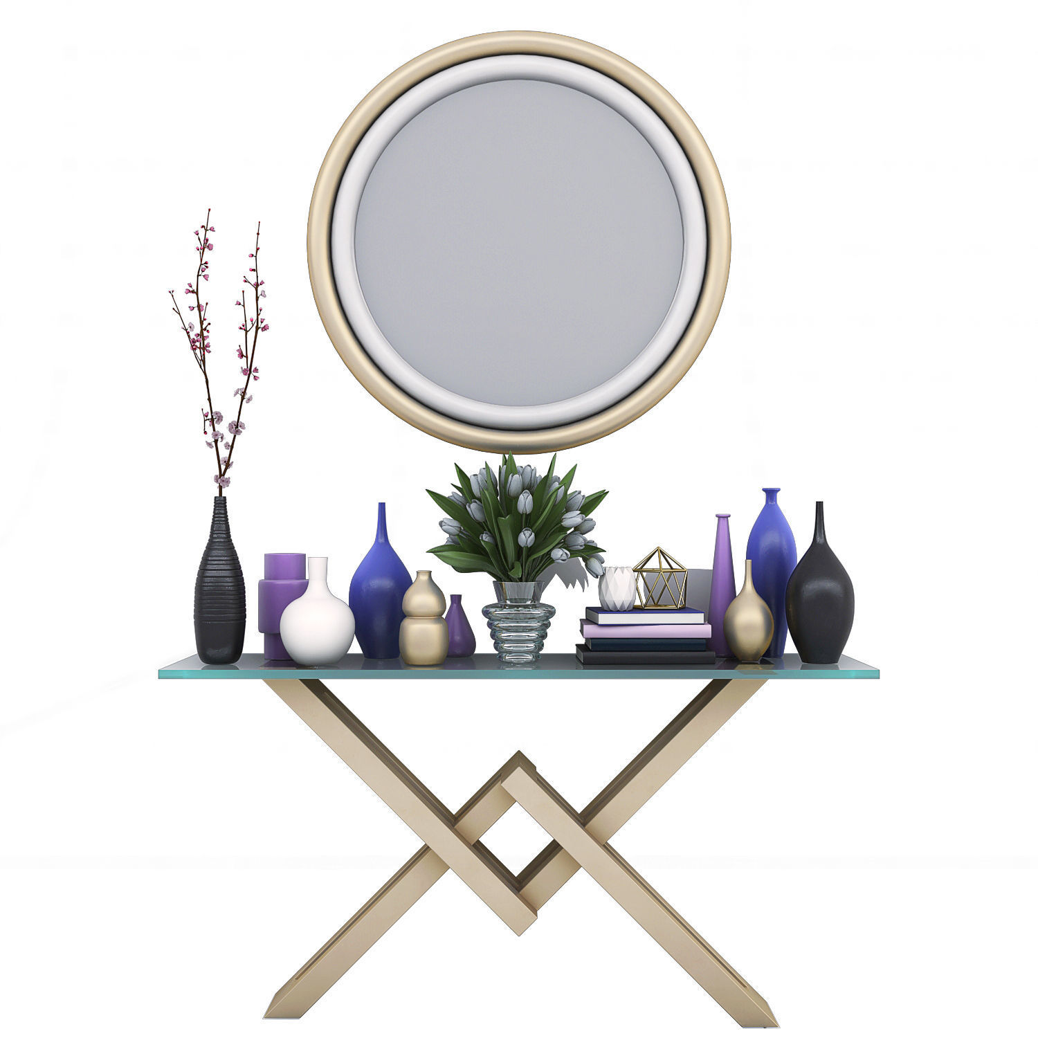 Modern Console Table and vases  3D model_1