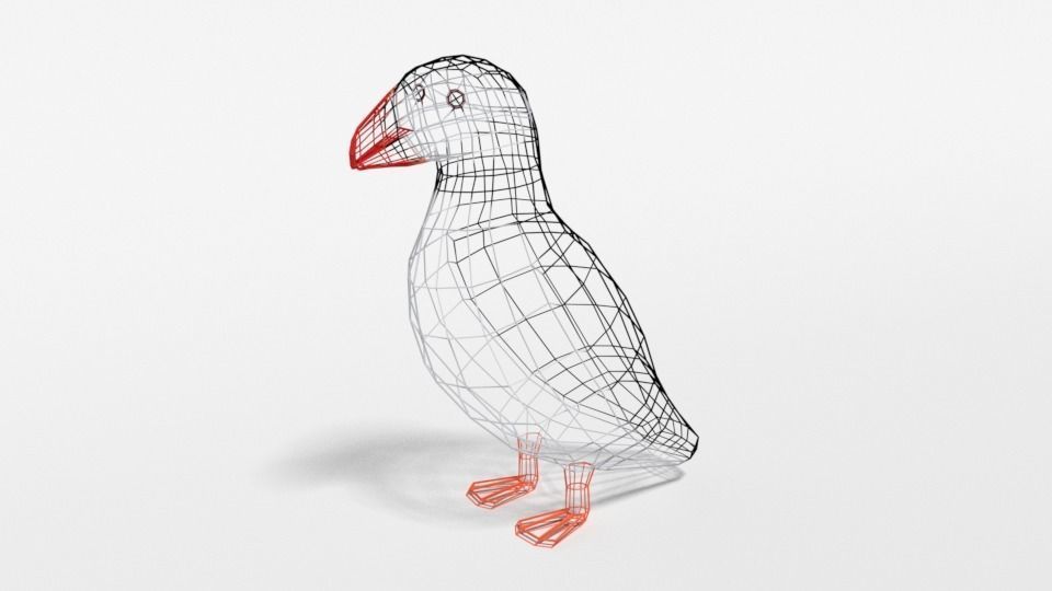 Low Poly Cartoon Puffin Low-poly 3D model_9