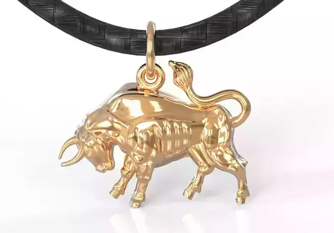 Taurus gold bull pendant on cord 3D print model