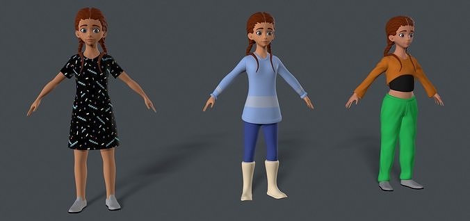 Girl Low poly rigged character Low-poly 3D model