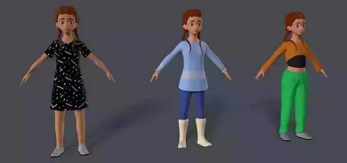 Girl Low poly rigged character