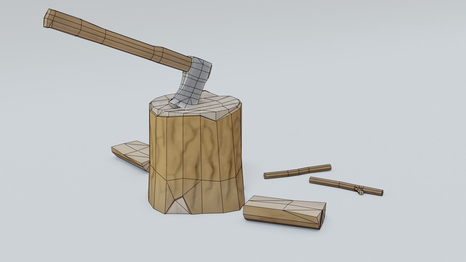 Lumberjack axe - firewood and log Low-poly 3D model_5