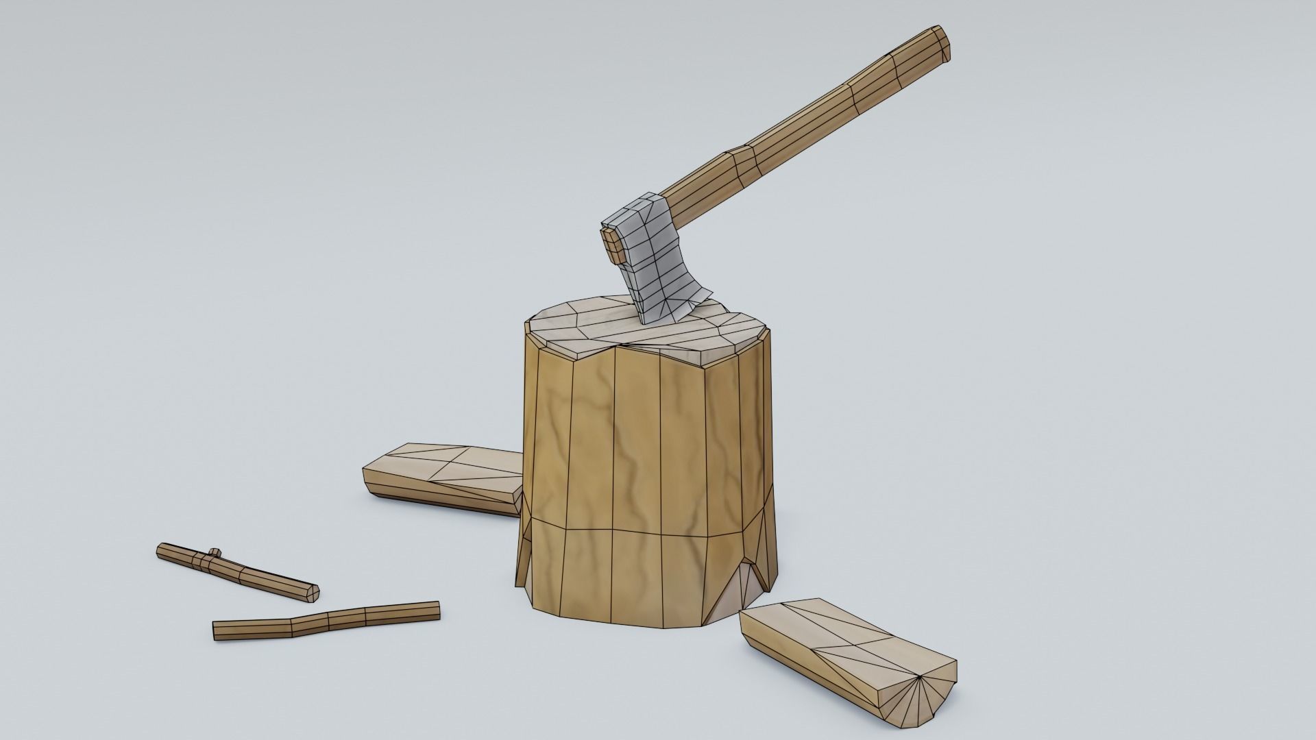 Lumberjack axe - firewood and log Low-poly 3D model_1