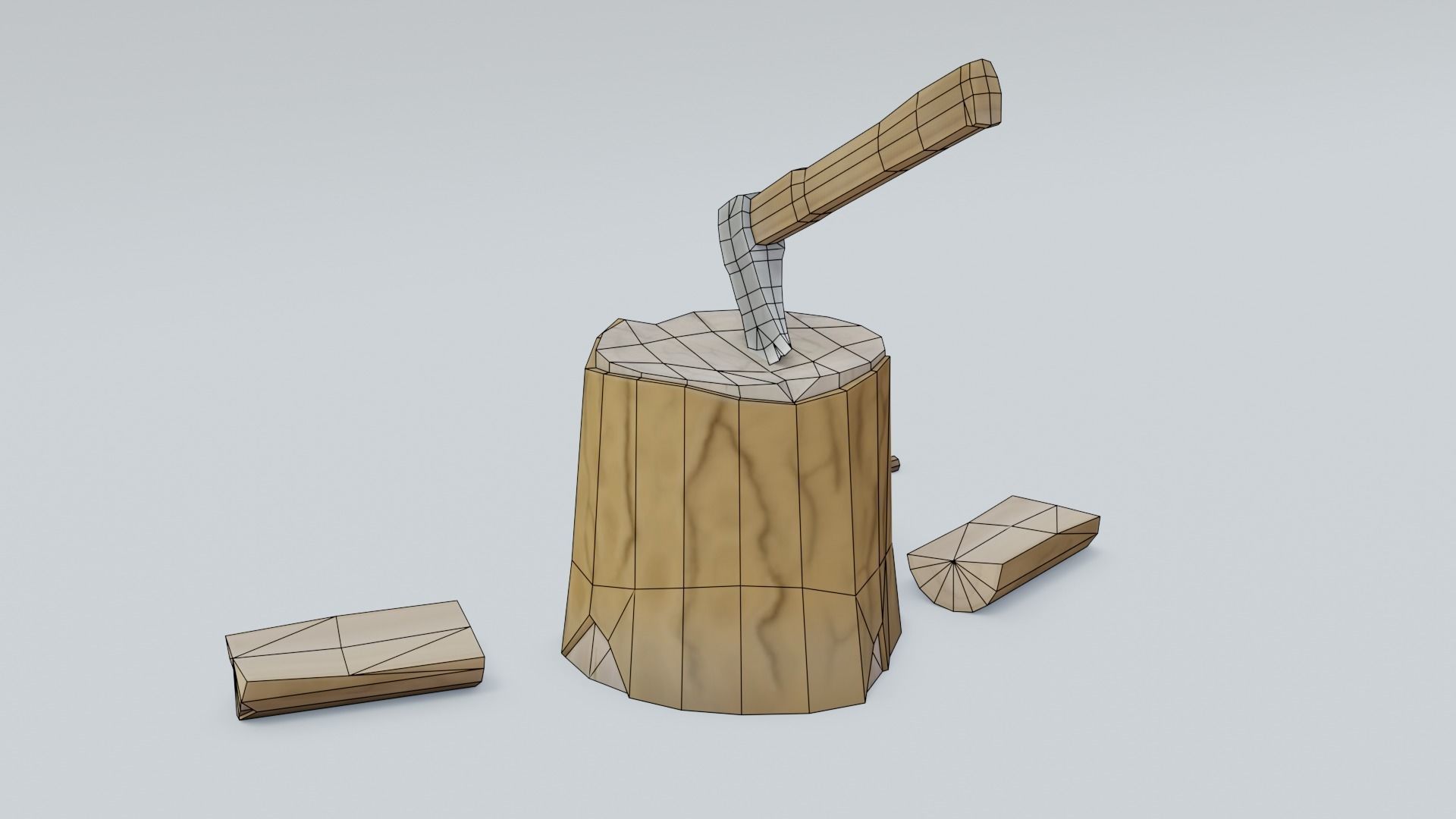 Lumberjack axe - firewood and log Low-poly 3D model_3