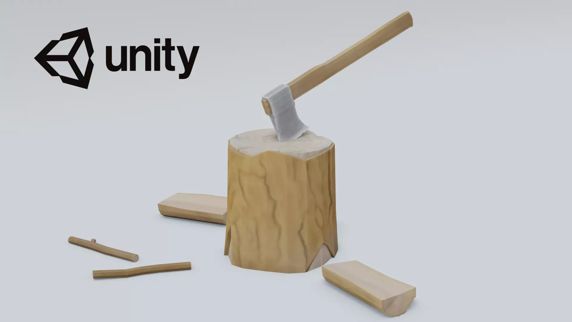 Lumberjack axe - firewood and log Low-poly 3D model_0