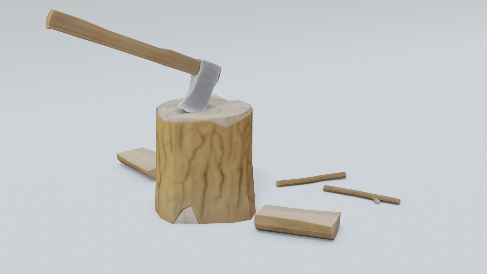 Lumberjack axe - firewood and log Low-poly 3D model_4