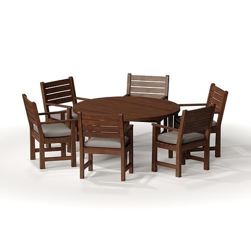 Outdoor Set Wooden Table and Chairs 3D model