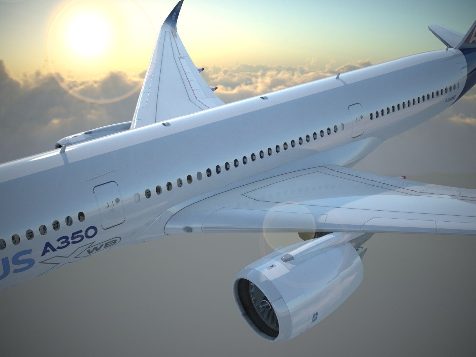 Airbus A350 900 with interior 3D model_6